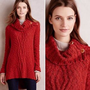 anthro | moth cowled cablework pullover rust red tunic s